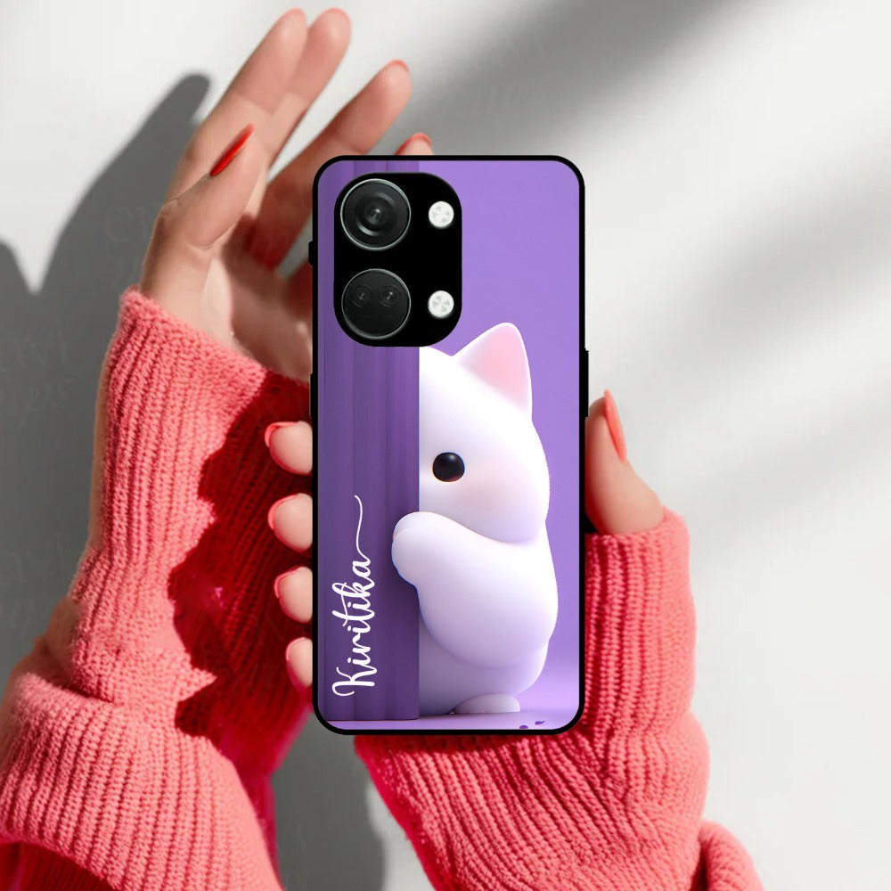 Cute KItten Glossy Metal Case Cover For OnePlus