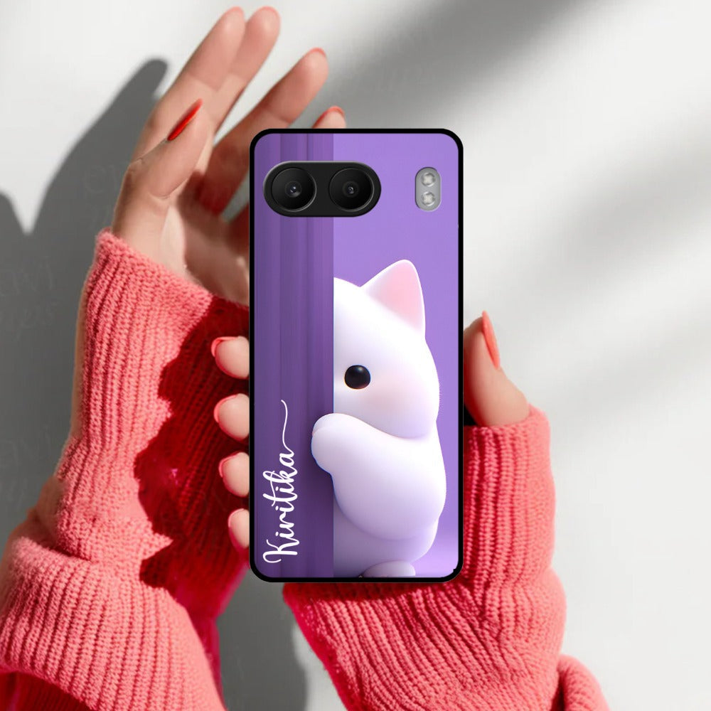 Cute KItten Glossy Metal Case Cover For OnePlus