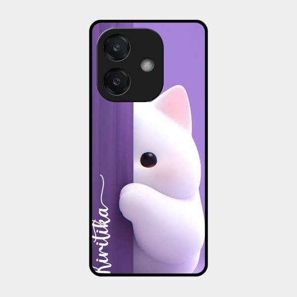 Cute Kitten Glossy Metal Case Cover For Oppo A3X 5G