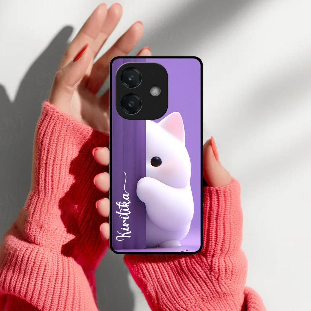 Cute Kitten Glossy Metal Case Cover For Oppo