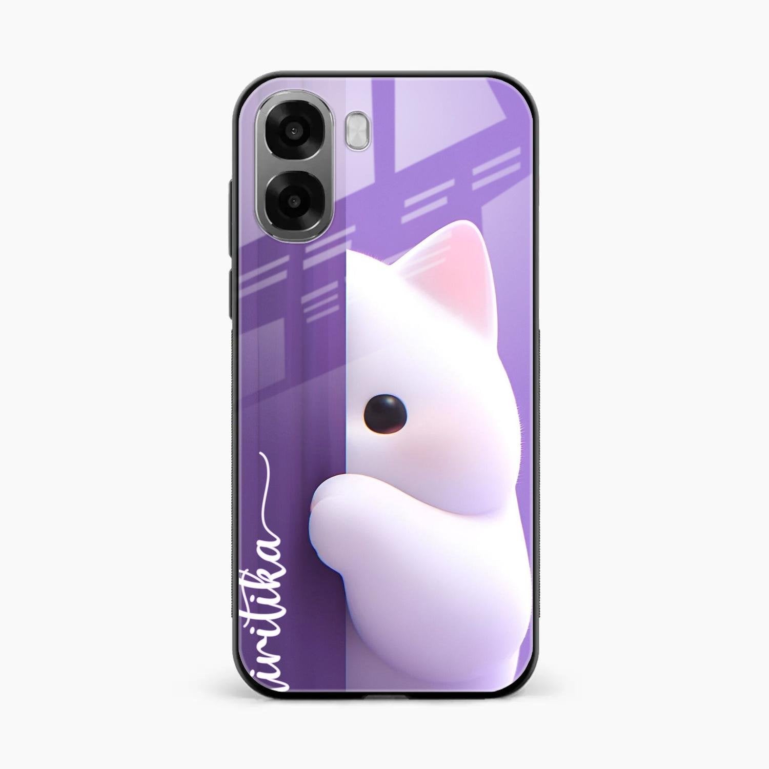 Cute Kitten Glossy Metal Case Cover For Oppo A6X 5G