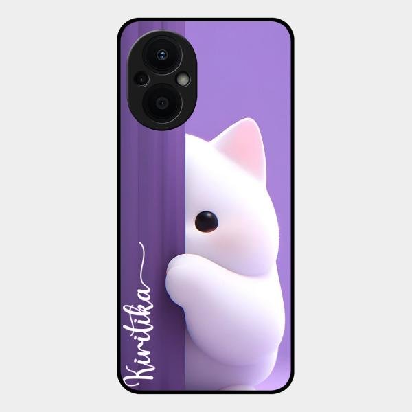 Cute Kitten Glossy Metal Case Cover For Oppo F21 Pro 5G