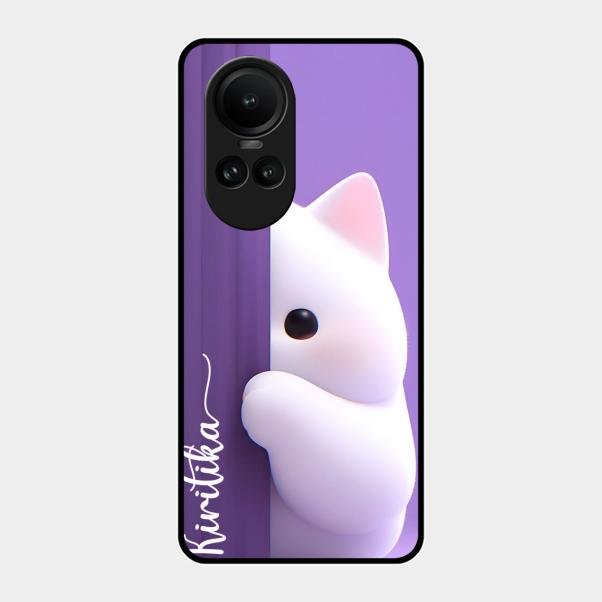 Cute Kitten Glossy Metal Case Cover For Oppo Reno 10 5G