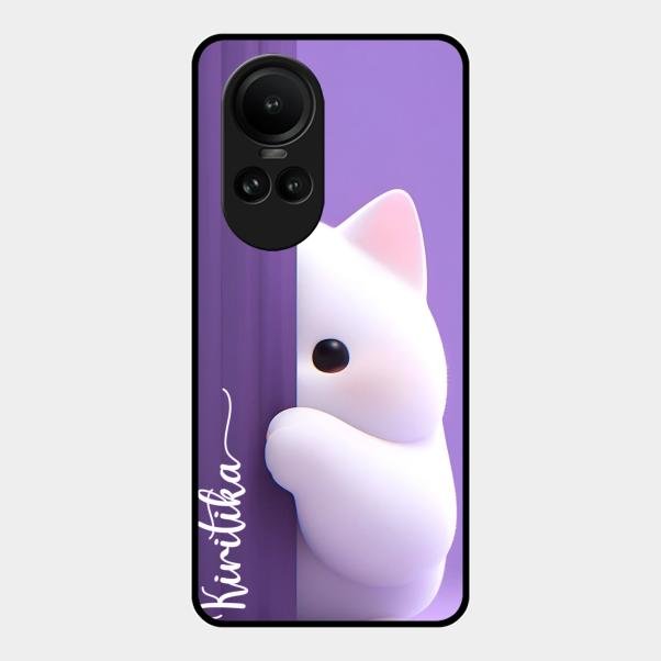 Cute Kitten Glossy Metal Case Cover For Oppo Reno 10 Pro 5G