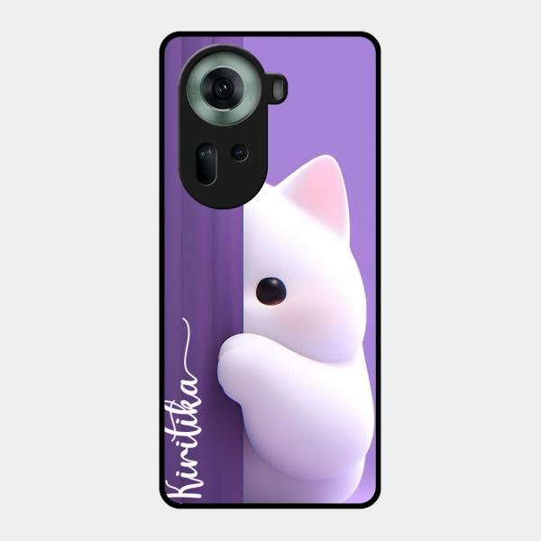Cute Kitten Glossy Metal Case Cover For Oppo Reno 11 5G