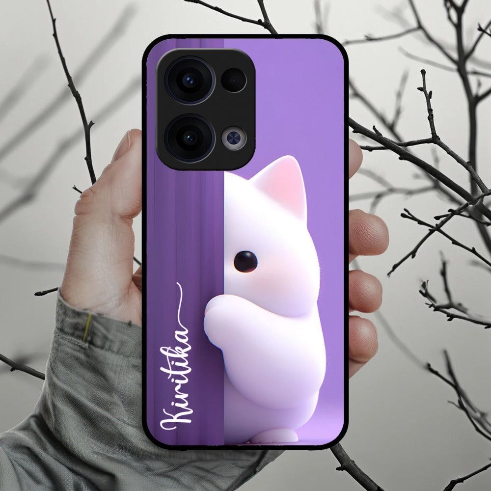 Cute Kitten Glossy Metal Case Cover For Oppo