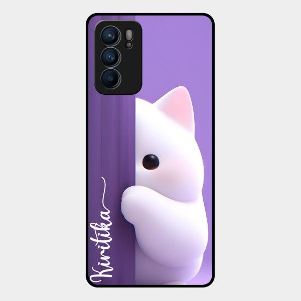 Cute Kitten Glossy Metal Case Cover For Oppo Reno 6 5G