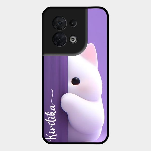 Cute Kitten Glossy Metal Case Cover For Oppo Reno 8 5G