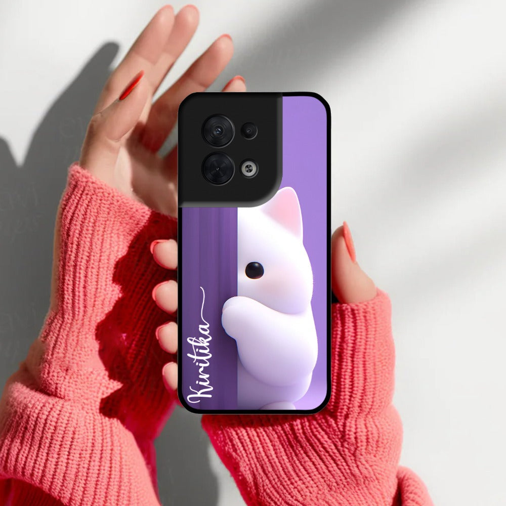 Cute Kitten Glossy Metal Case Cover For Oppo