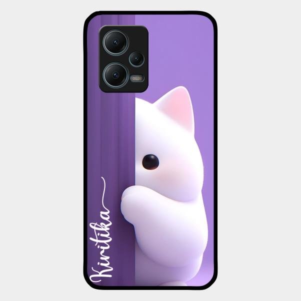 Cute Kitten Glossy Metal Case Cover For Redmi Note 12 5G
