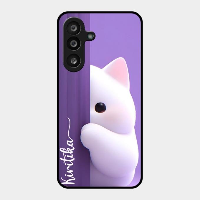 Cute Kitten Glossy Metal Case Cover For Samsung Galaxy F55 5G