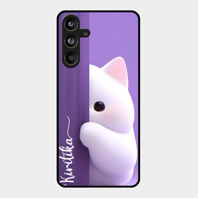 Cute Kitten Glossy Metal Case Cover For Samsung Galaxy M55 5G