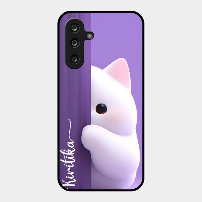 Cute Kitten Glossy Metal Case Cover For Samsung Galaxy M55S 5G