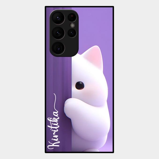 Cute Kitten Glossy Metal Case Cover For Samsung Galaxy S22 Ultra 5G