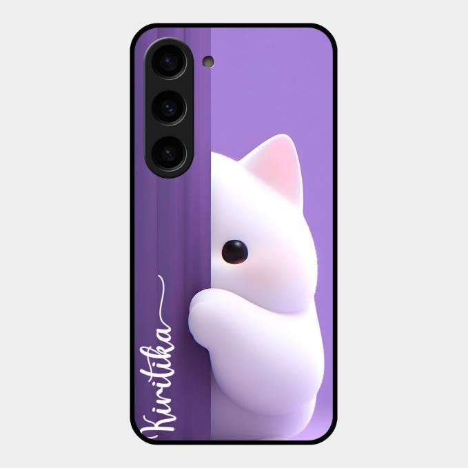 Cute Kitten Glossy Metal Case Cover For Samsung Galaxy S23 5G