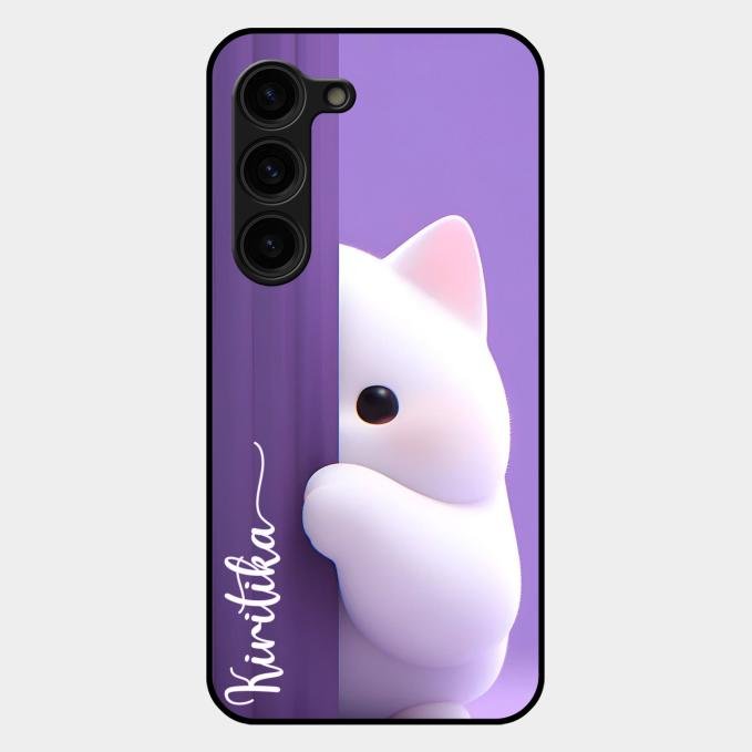 Cute Kitten Glossy Metal Case Cover For Samsung Galaxy S23 Plus 5G