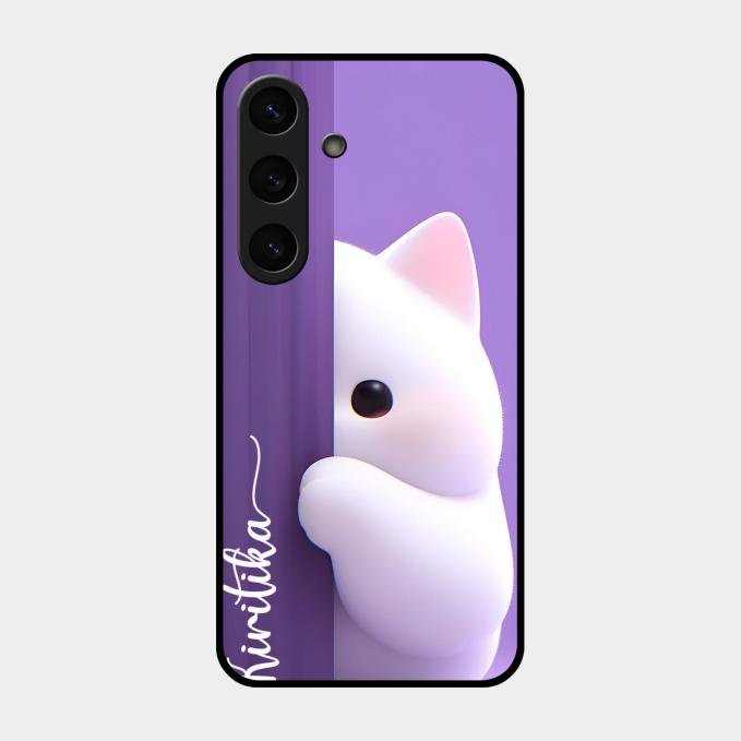 Cute Kitten Glossy Metal Case Cover For Samsung Galaxy S25 Plus 5G