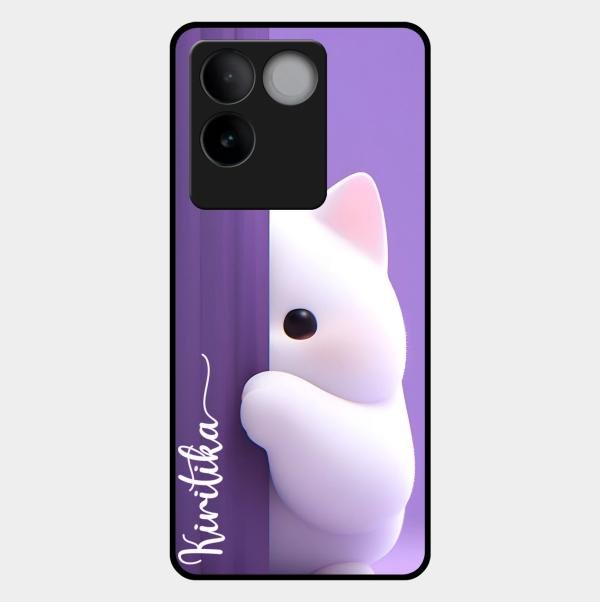 Cute Kitten Glossy Metal Case Cover For Vivo T2 Pro 5G