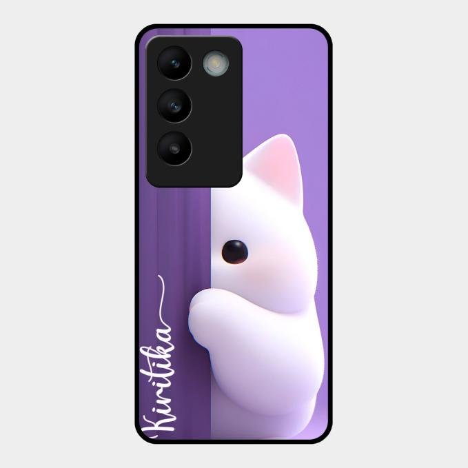 Cute Kitten Glossy Metal Case Cover For Vivo T3 5G
