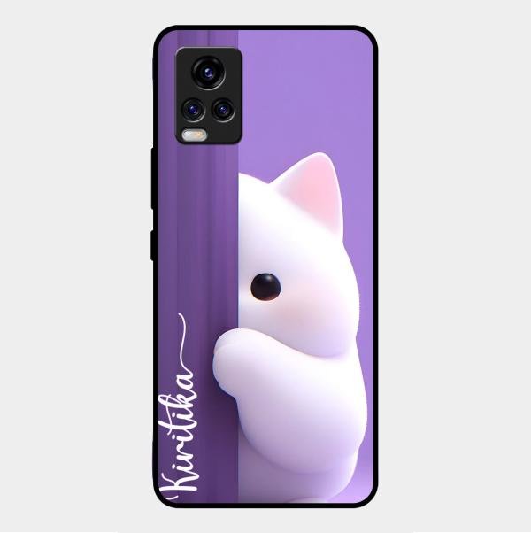 Cute Kitten Glossy Metal Case Cover For Vivo V20 2021