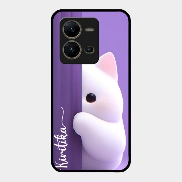 Cute Kitten Glossy Metal Case Cover For Vivo V25 5G