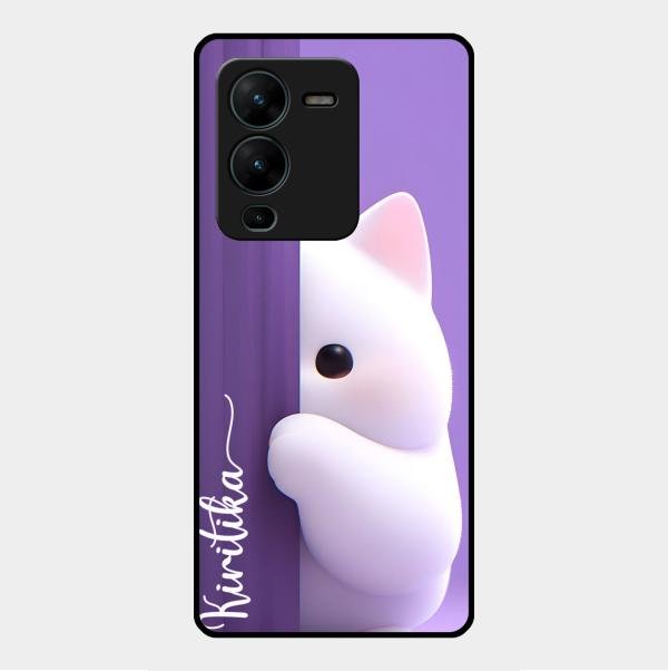Cute Kitten Glossy Metal Case Cover For Vivo V25 Pro 5G