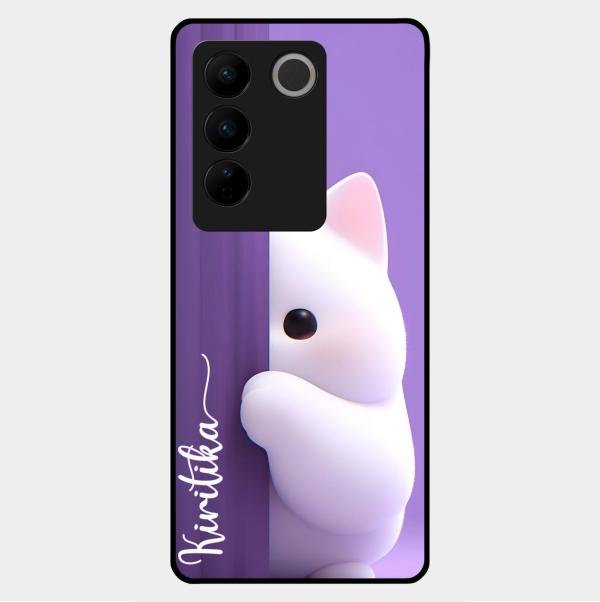 Cute Kitten Glossy Metal Case Cover For Vivo V27 5G
