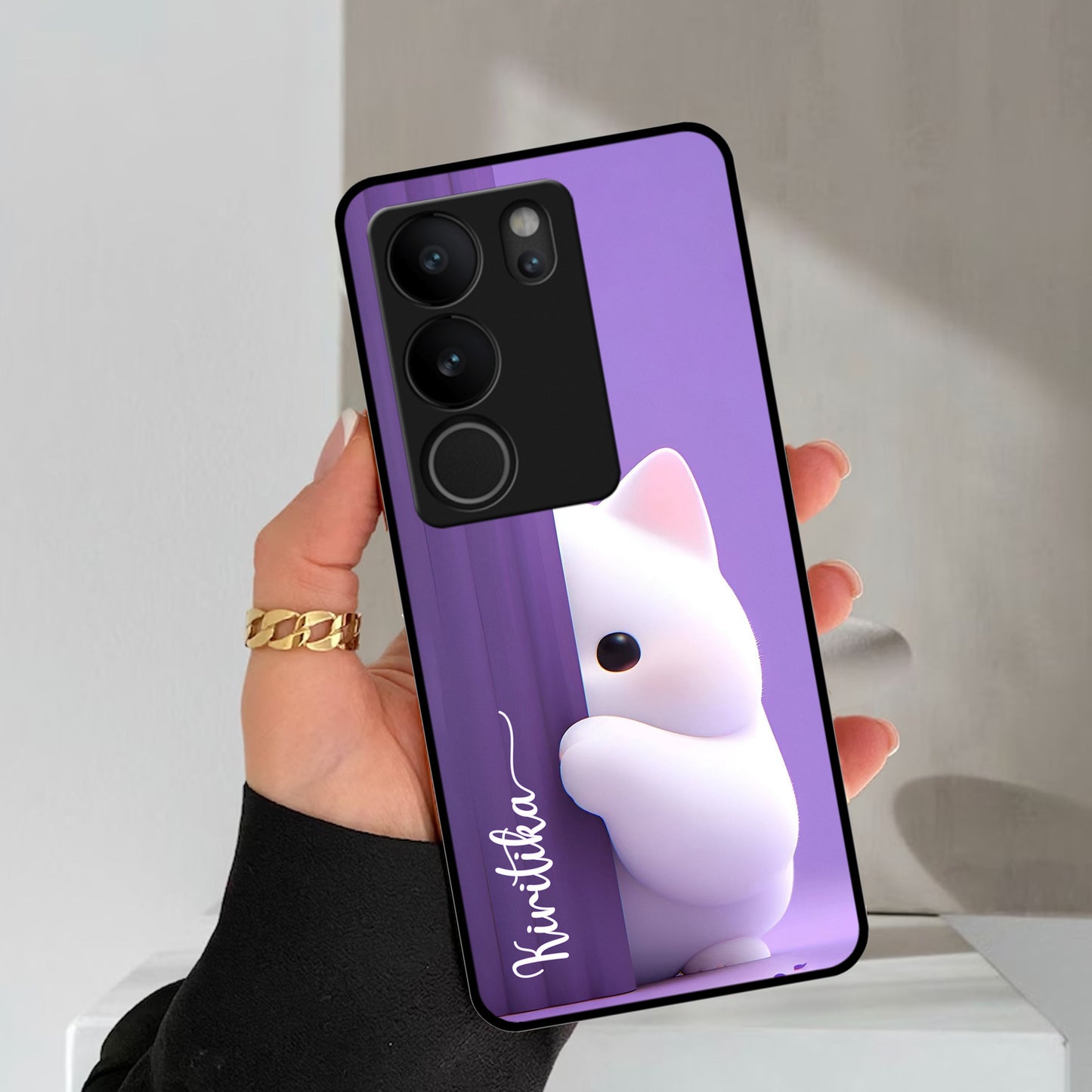 Cute KItten Glossy Metal Case Cover For Vivo