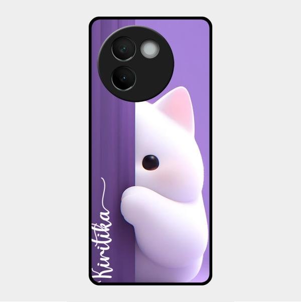 Cute Kitten Glossy Metal Case Cover For Vivo V30E 5G