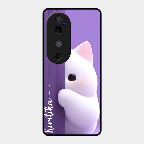 Cute Kitten Glossy Metal Case Cover For Vivo V40 5G
