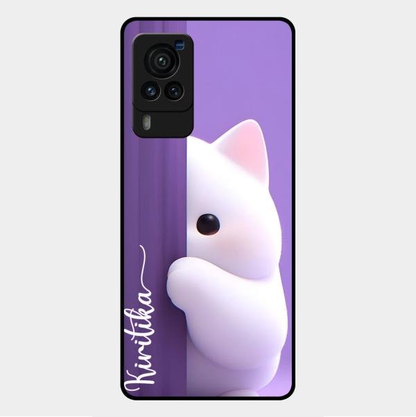 Cute Kitten Glossy Metal Case Cover For Vivo X60 Pro 5G