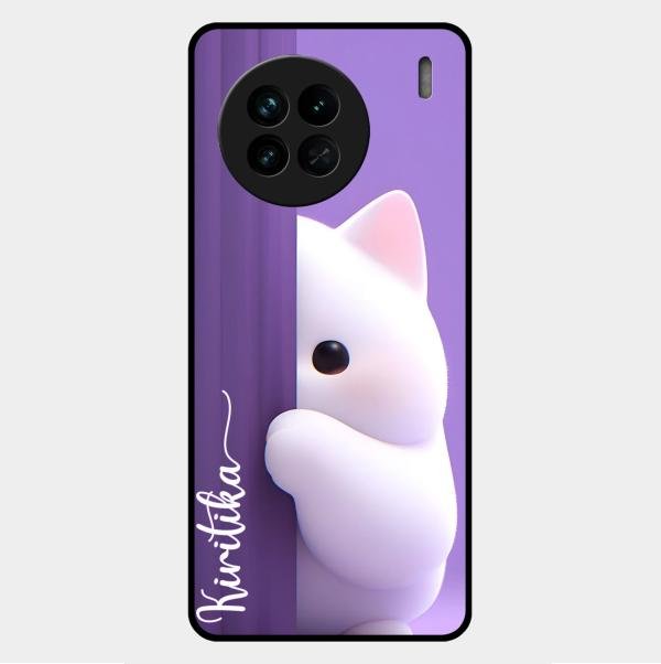 Cute Kitten Glossy Metal Case Cover For Vivo X90 5G
