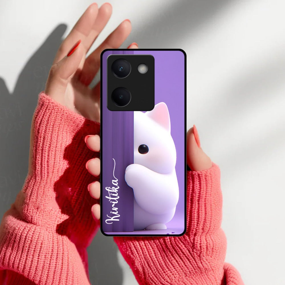 Cute KItten Glossy Metal Case Cover For Vivo