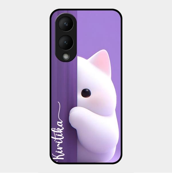 Cute Kitten Glossy Metal Case Cover For Vivo Y28 5G