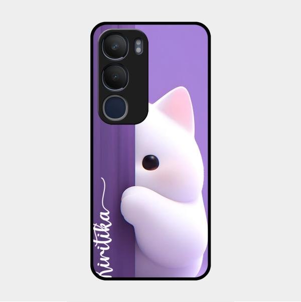 Cute Kitten Glossy Metal Case Cover For Vivo Y29 5G