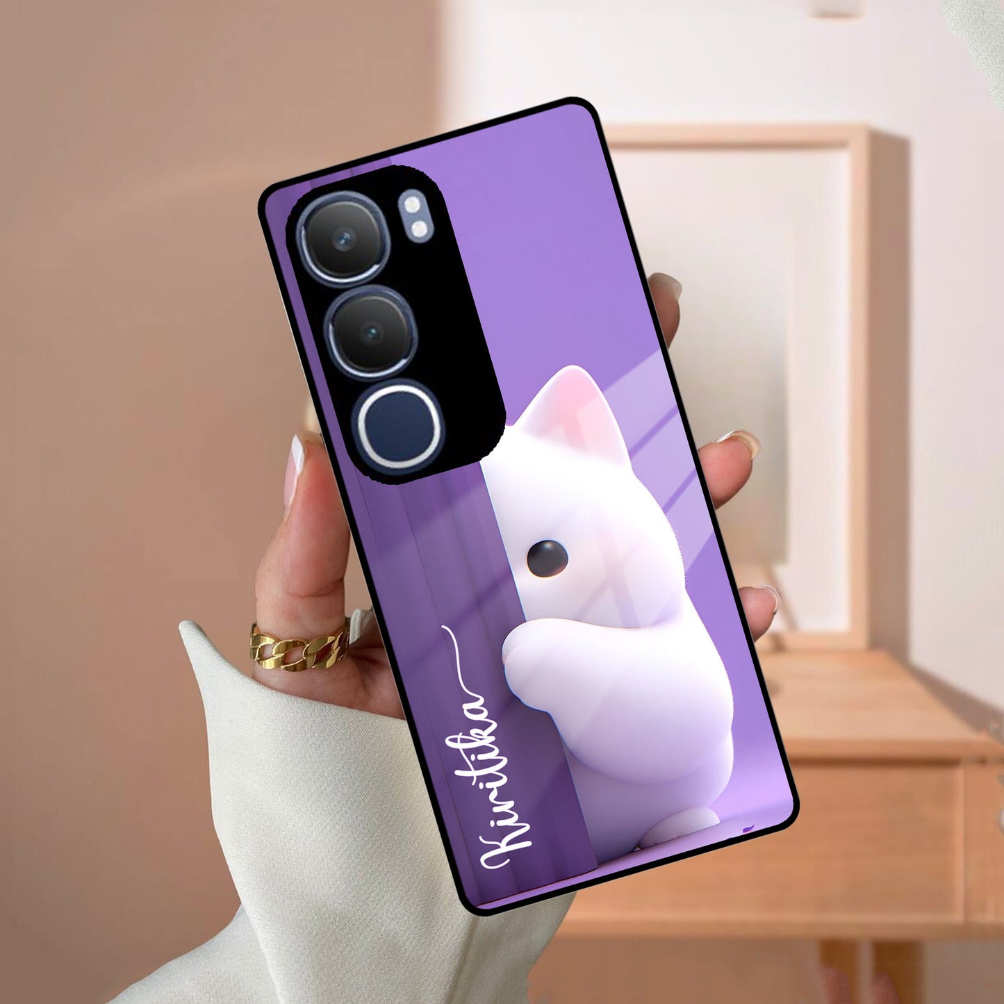 Cute KItten Glossy Metal Case Cover For Vivo