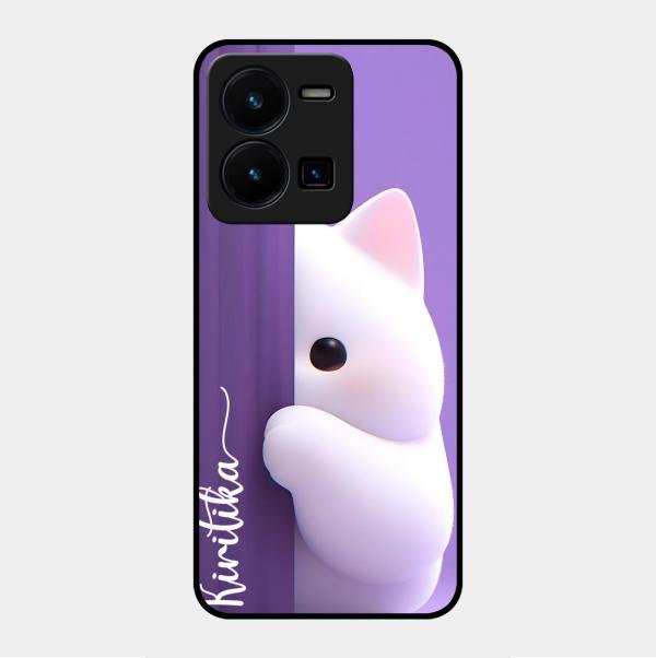 Cute Kitten Glossy Metal Case Cover For Vivo Y35