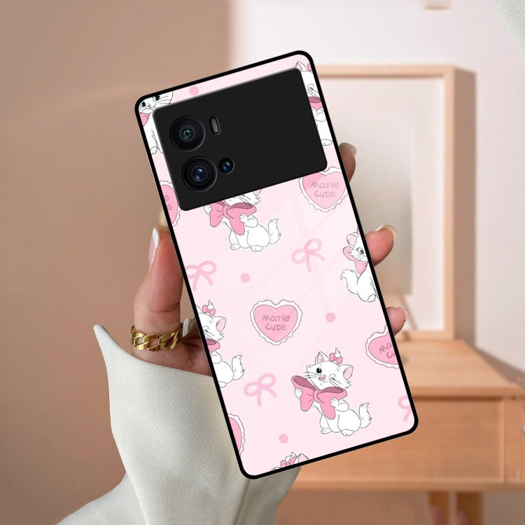 Cute Kitty Bliss Glass Case Cover For iQOO