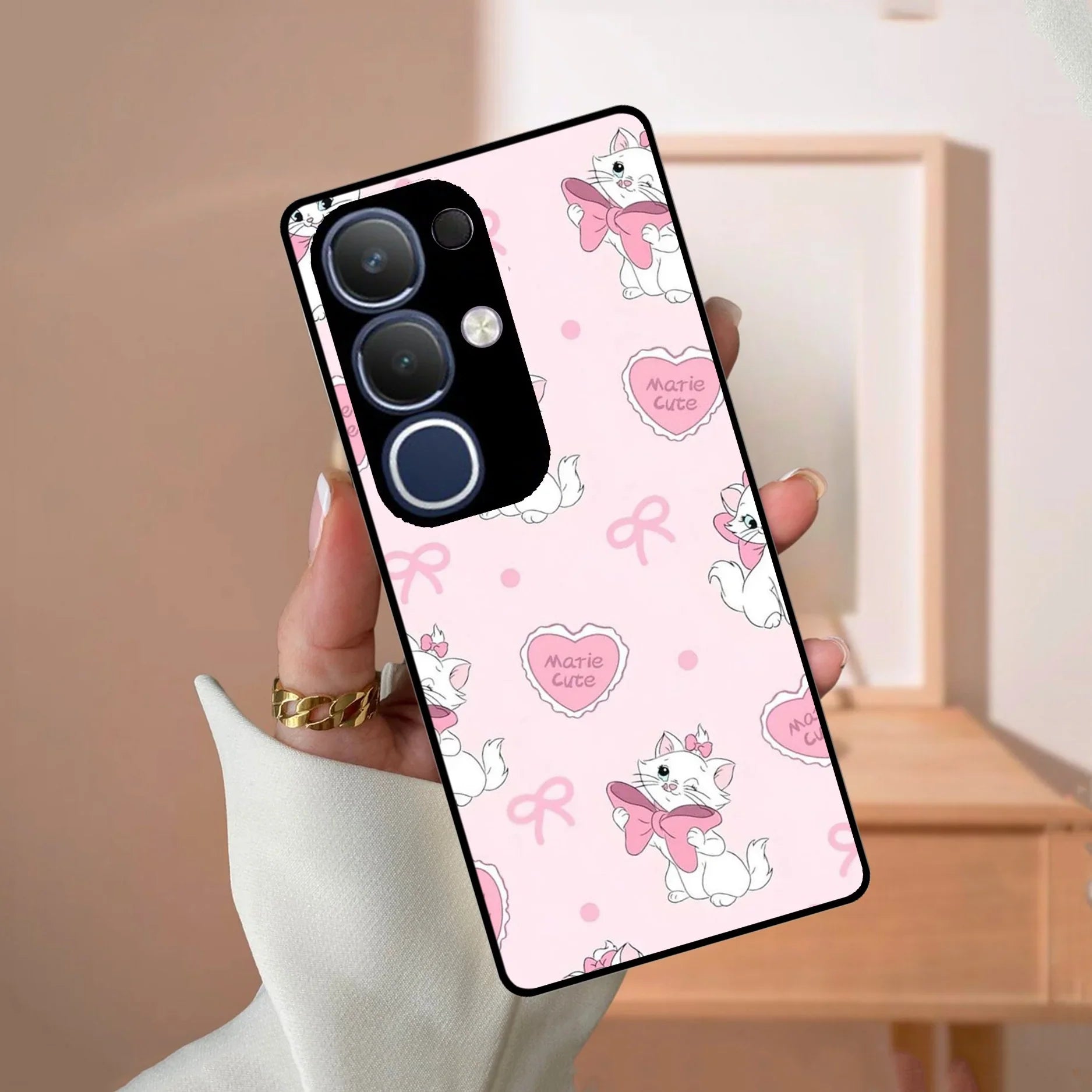Cute Kitty Bliss Glass Case Cover For Vivo - ShopOnCliQ