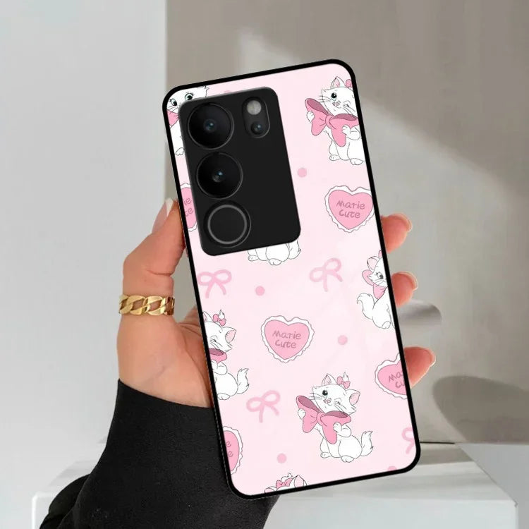Cute Kitty Bliss Glass Case Cover For Vivo - ShopOnCliQ