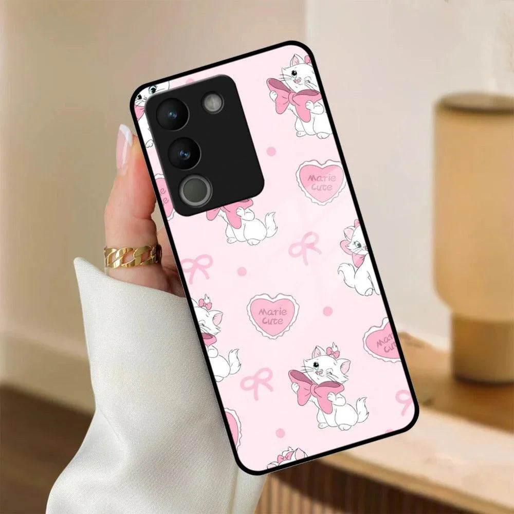 Cute Kitty Bliss Glass Case Cover For Vivo - ShopOnCliQ