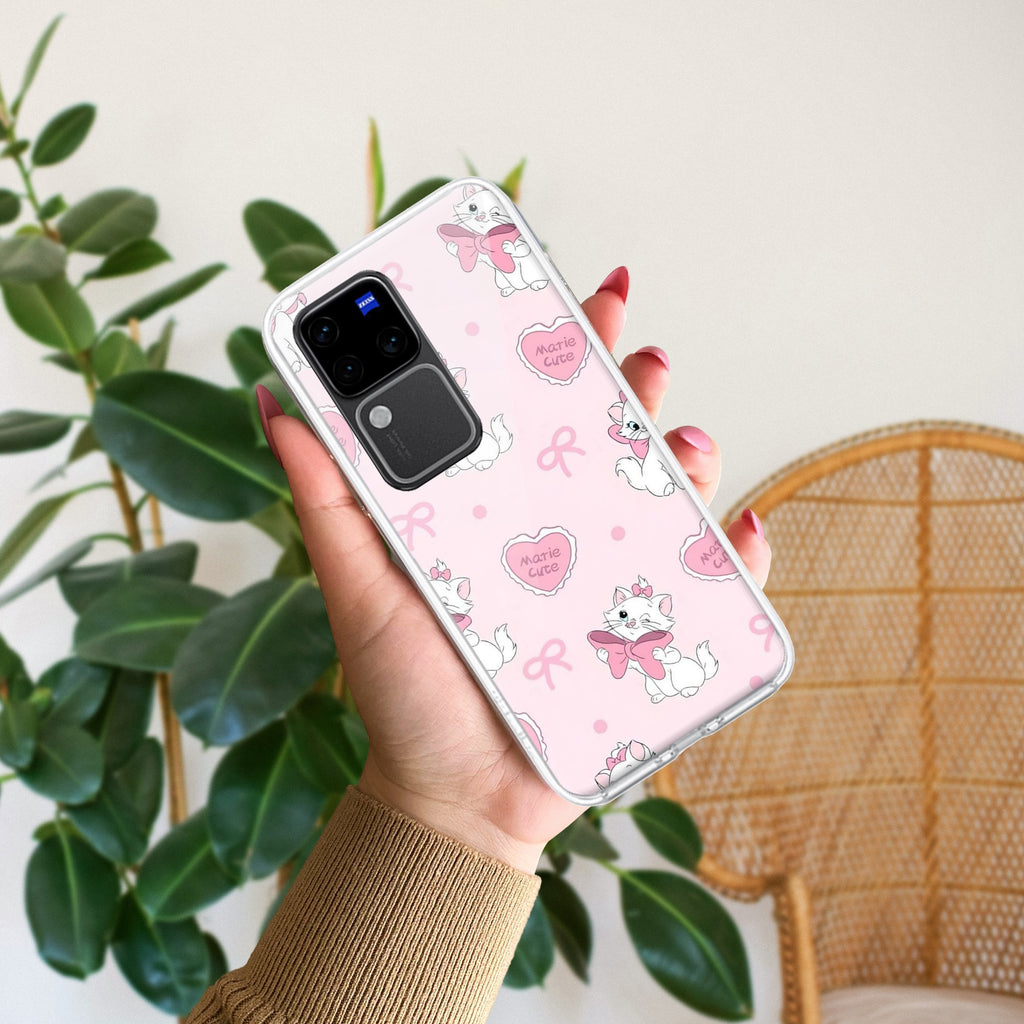 Cute Kitty Bliss Transparent Silicon Case For Vivo V30 Pro 5G