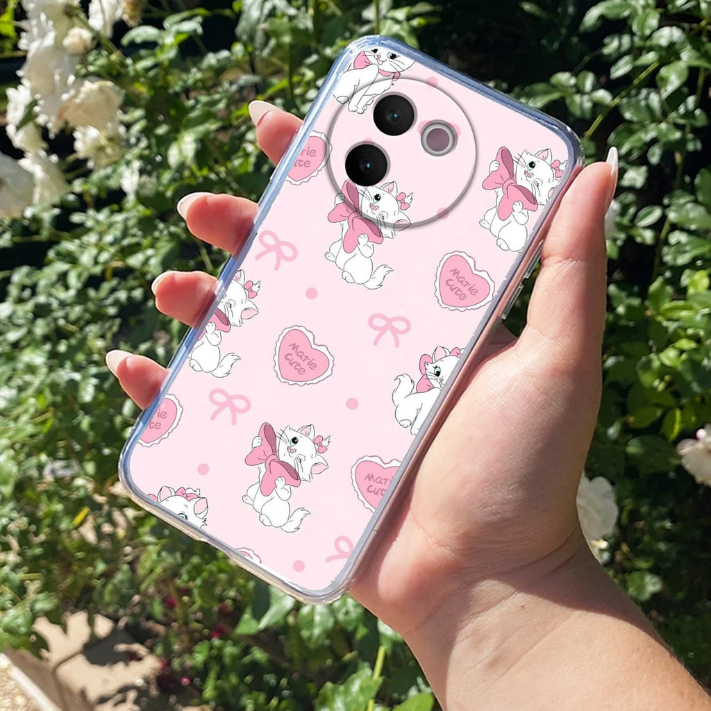 Cute Kitty Bliss Transparent Silicon Case For Vivo V30e 5G