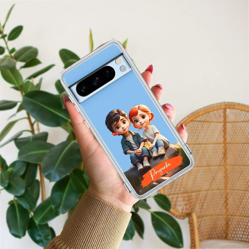 Cute Love Couple Customize Transparent Silicon Case For Google Pixel 8 Pro 5G