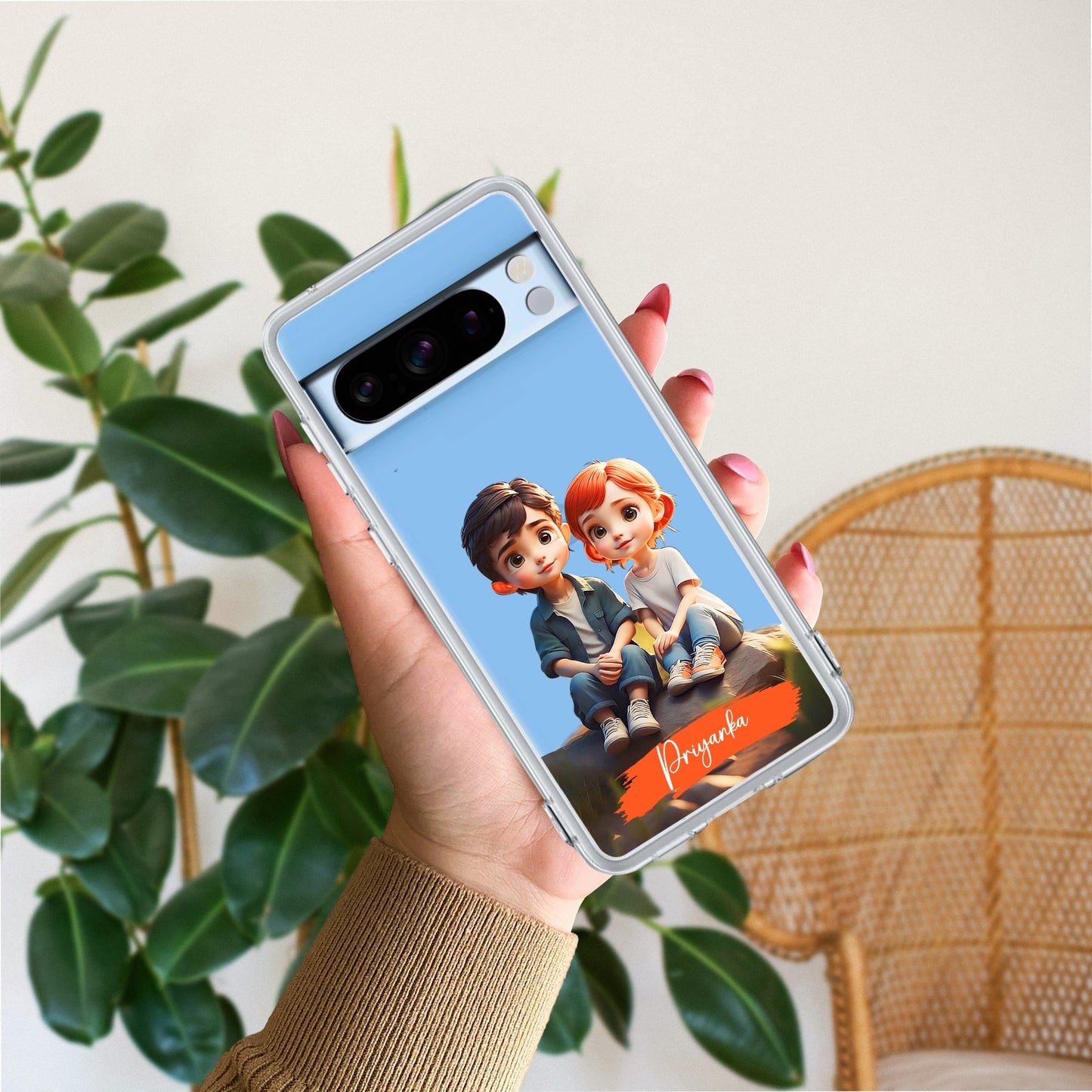 Cute Love Couple Customize Transparent Silicon Case For Google
