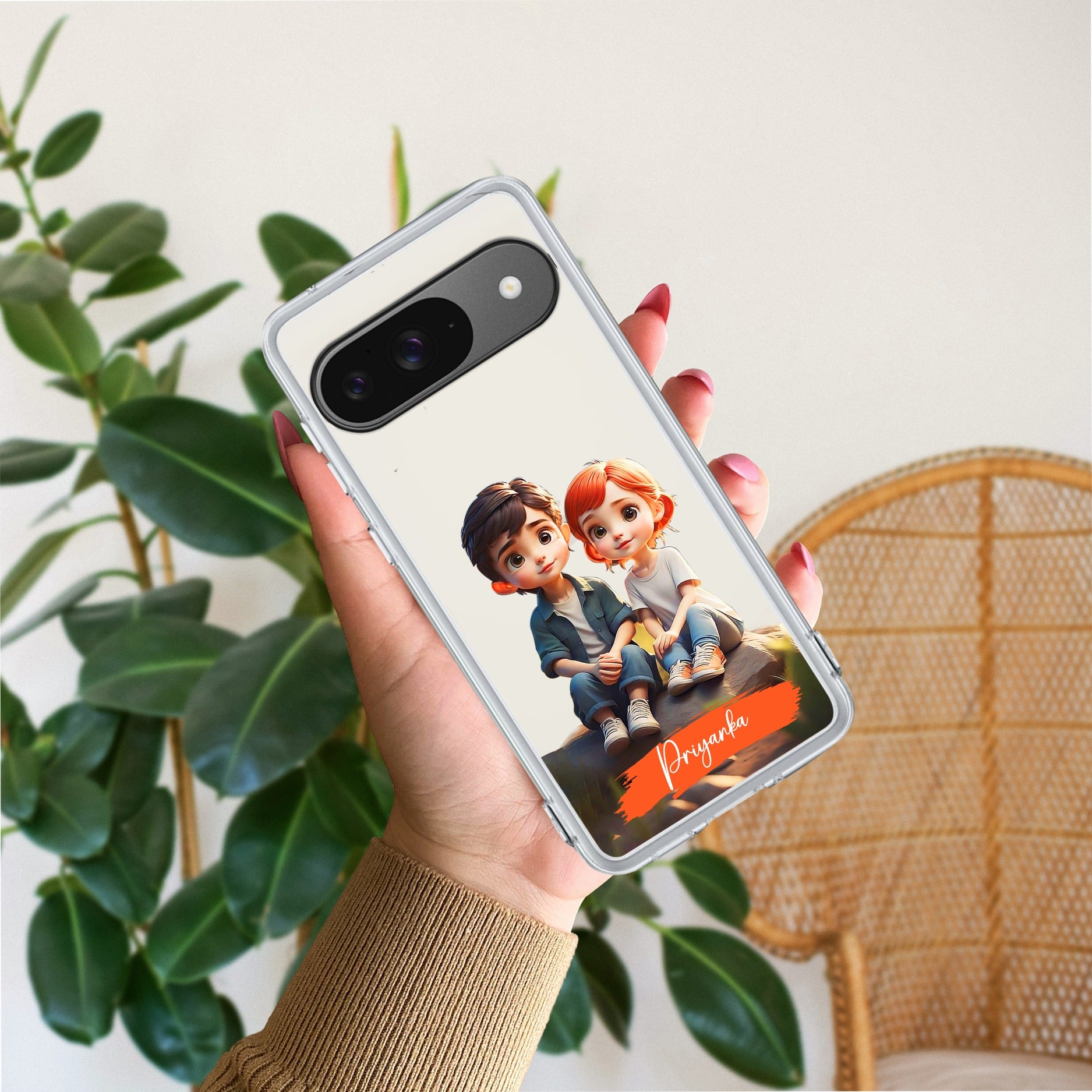 Cute Love Couple Customize Anti Yellow Case For Google Pixel 9