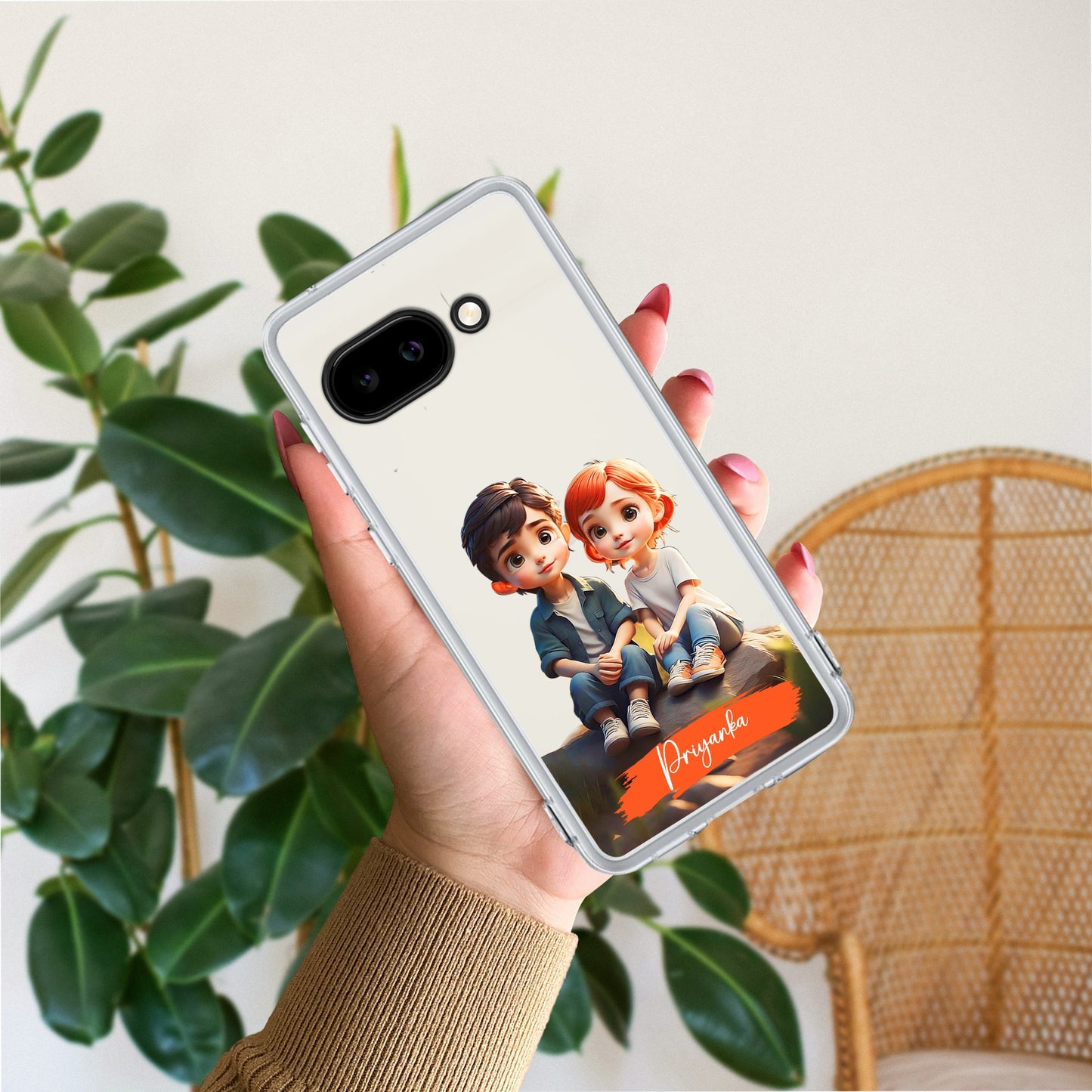 Cute Love Couple Customize Transparent Silicon Case For Google