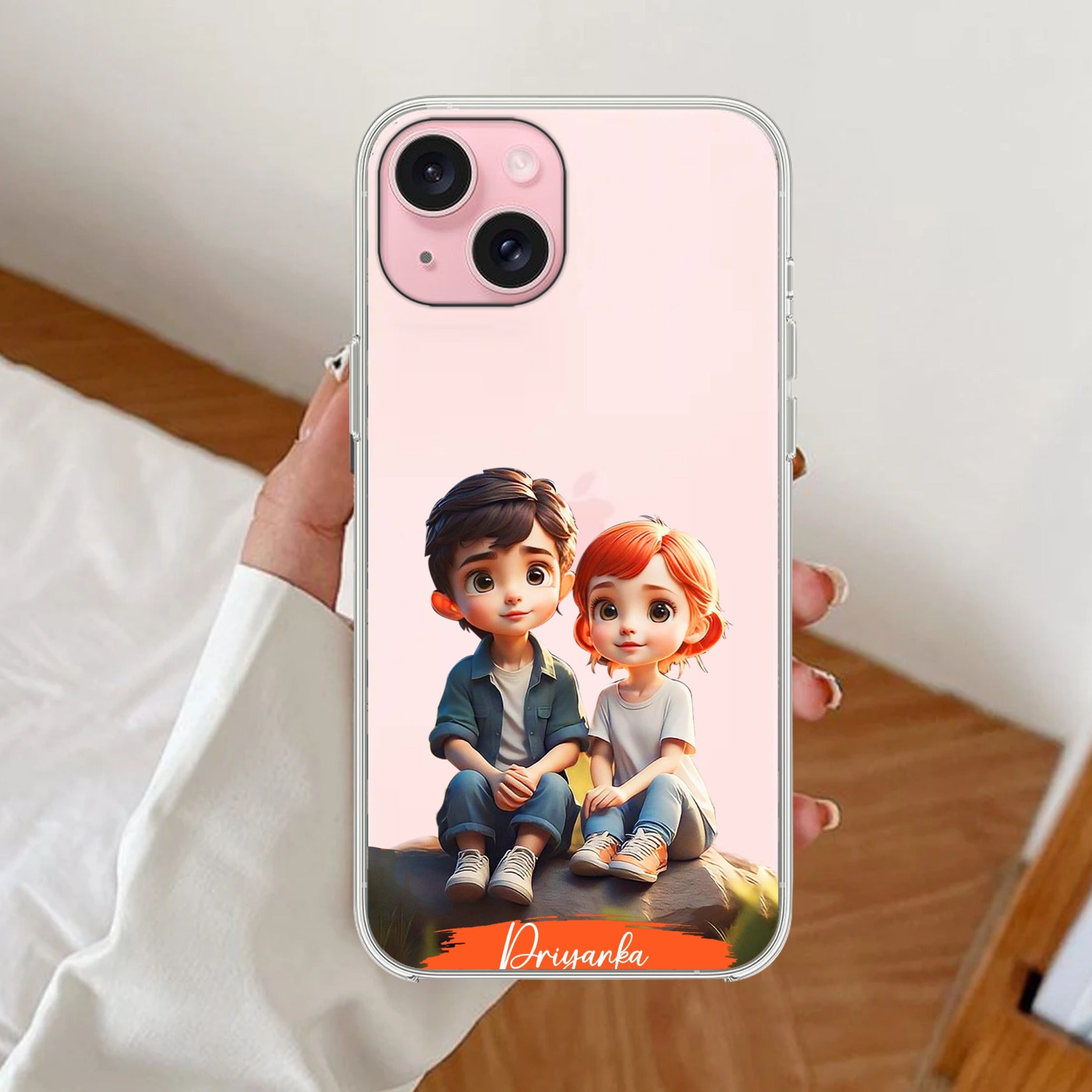 Cute Love Couple Customize Anti Yellow Clear Case For iPhone 13 Mini