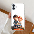Cute Love Couple Customize Anti Yellow Clear Case For iPhone 16 Plus