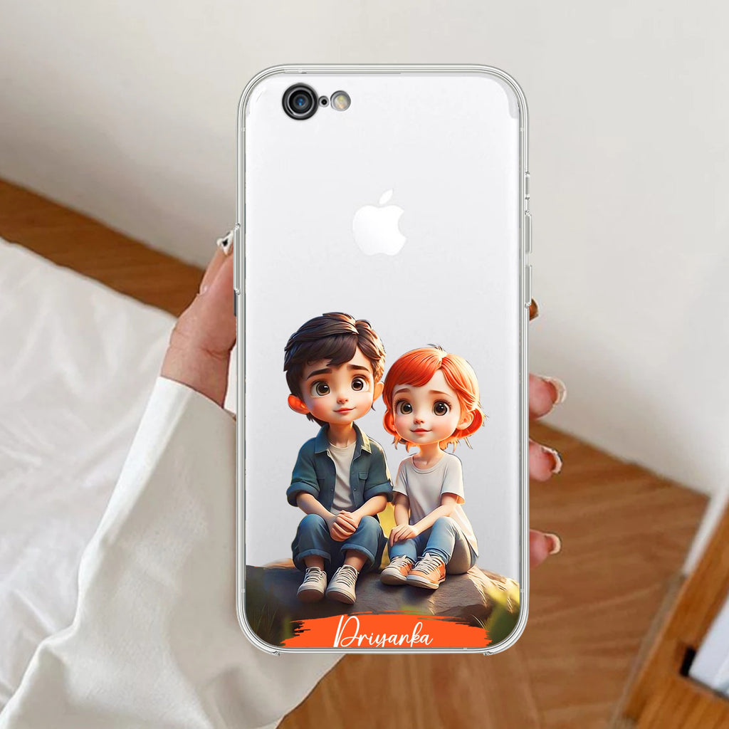 Cute Love Couple Customize Anti Yellow Clear Case For iPhone 7 / iPhone 8 / iPhone Se 2020